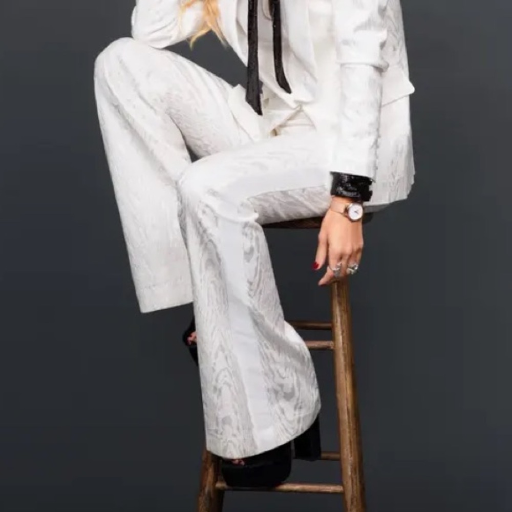 Rachel Zoe White Brocade Boot Cut Trousers